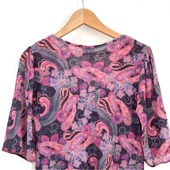 Anthropologie Daisy & Clover Mesh Paisley Floral Peasant Top Boho Multicolor XL - Picture 8 of 13